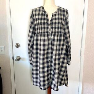 Knox Rose Women's XL Prairie Peasant Plaid Boho Shirt Dress